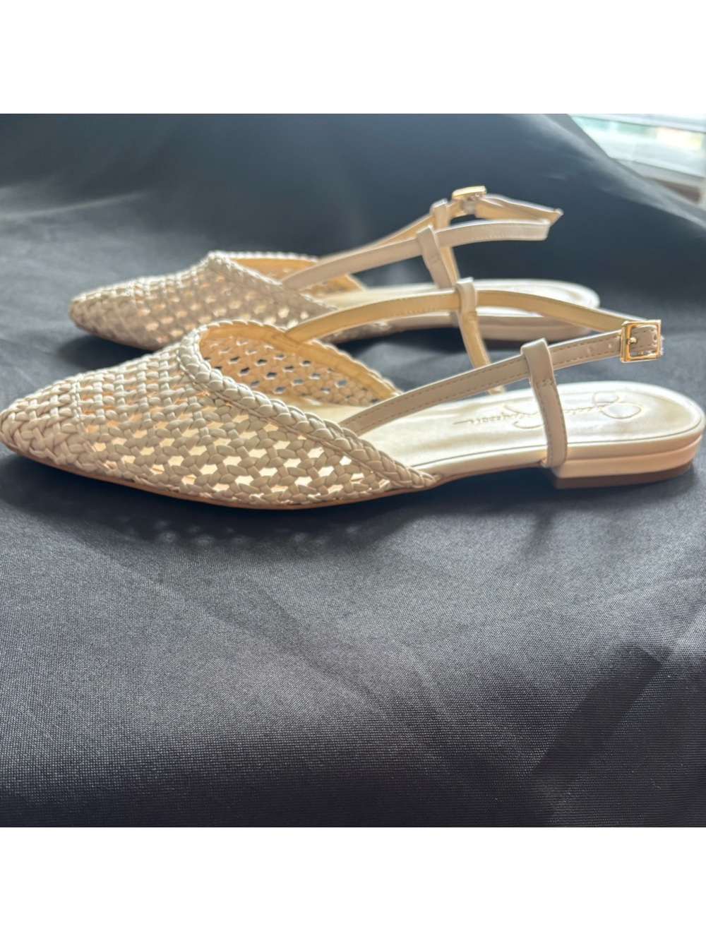 Jessica Simpson Cream Woven Pointed Toe Slingback Flats, Size 9.5